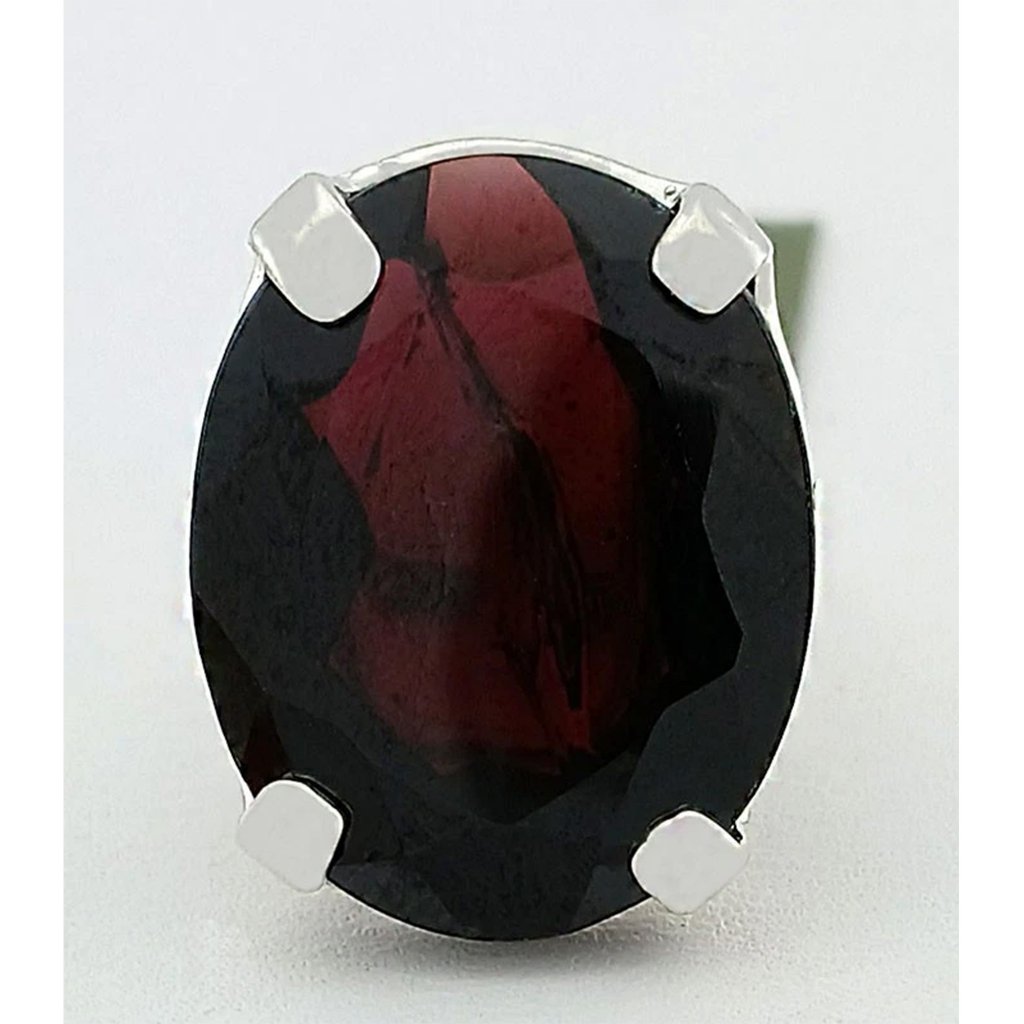 Genuine 14.96 Cts Garnet & Diamond Ring Solid .925 Sterling Silver